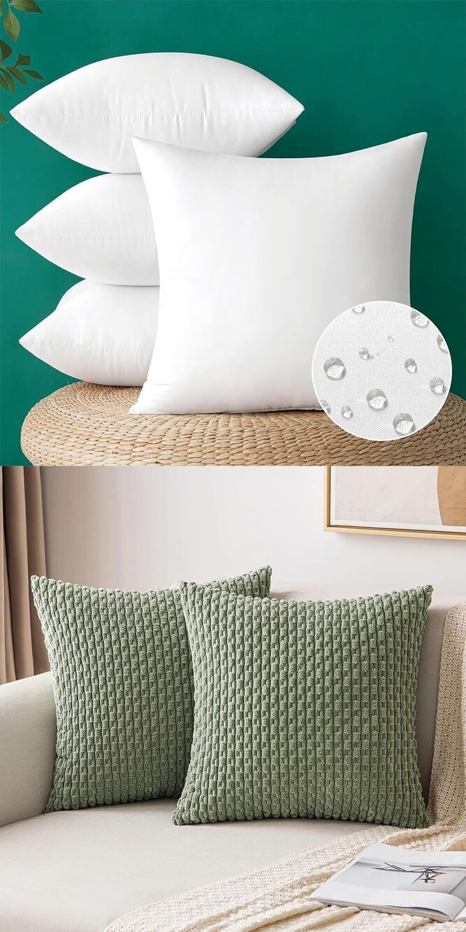 3996 Pack of 4 Waterproof Pillow Inserts Bundle Pack of 2 Pillow Covers